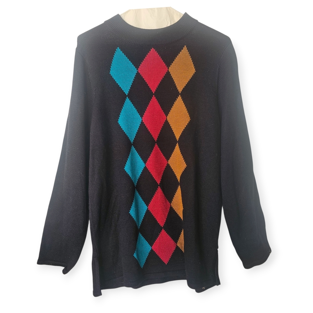 Linea by Louis Dell'Olio Black Sweater with Argyle Pattern